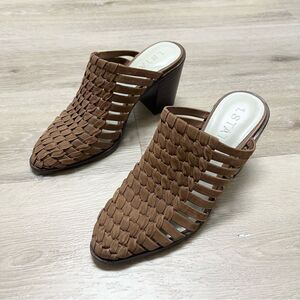 1.State Licha Mules Women's Brown Woven Leather Slip On Block Heel Size 8M